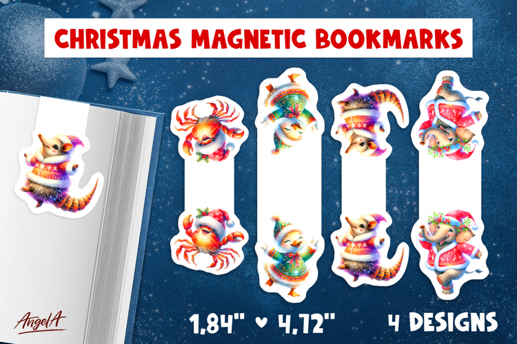 Christmas magnetic bookmarks PNG Happy dancing animals