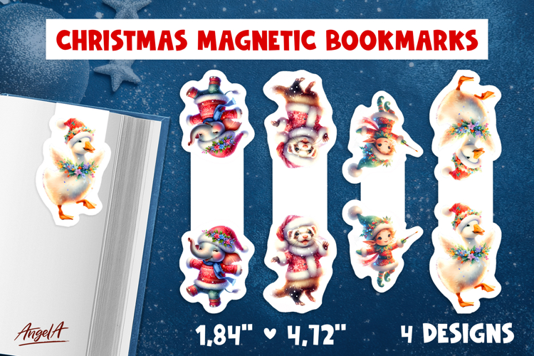 Christmas magnetic bookmarks PNG Happy dancing animals