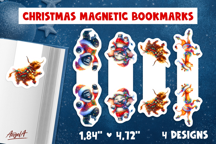 Christmas magnetic bookmarks Funny dancing animals PNG