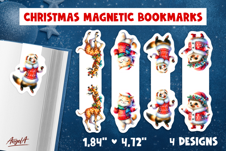 Christmas magnetic bookmarks Funny dancing animals PNG