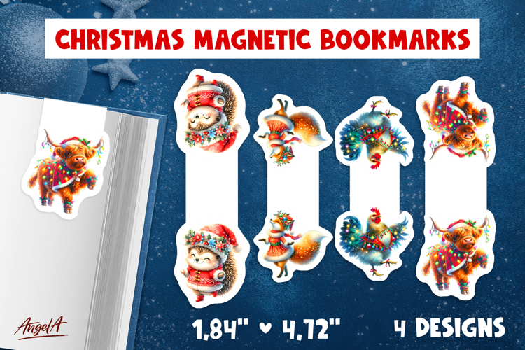 Christmas magnetic bookmarks Funny dancing animals PNG