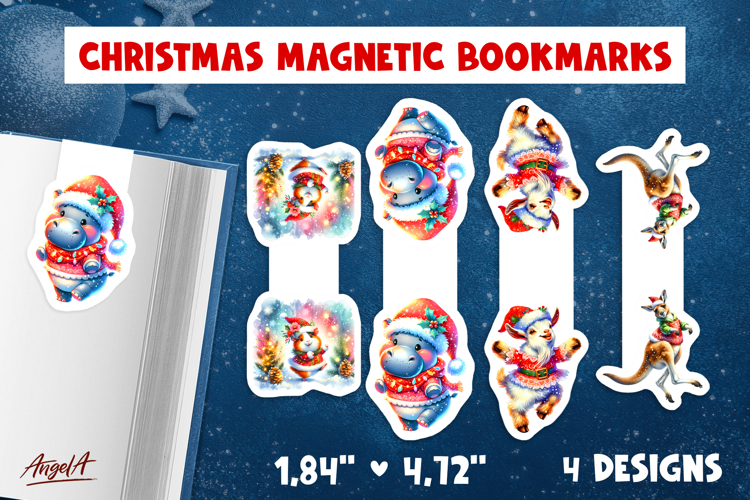 Christmas magnetic bookmarks Funny dancing animals PNG