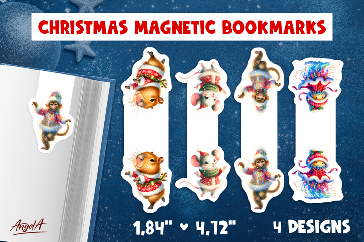 Christmas magnetic bookmarks PNG Cute dancing animals