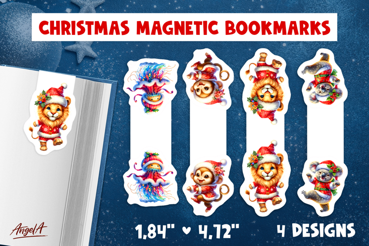 Christmas magnetic bookmarks Funny dancing animals PNG
