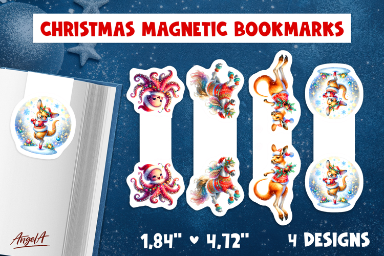 Christmas magnetic bookmarks Funny dancing animals PNG