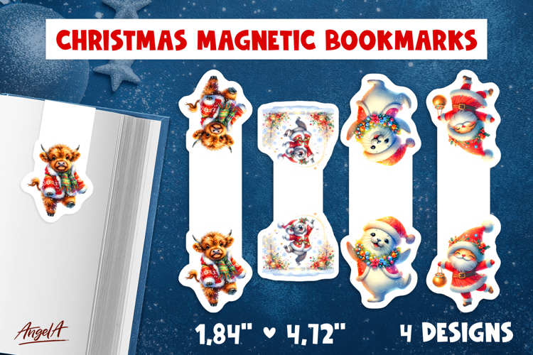 Christmas magnetic bookmarks Funny dancing animals, gnome