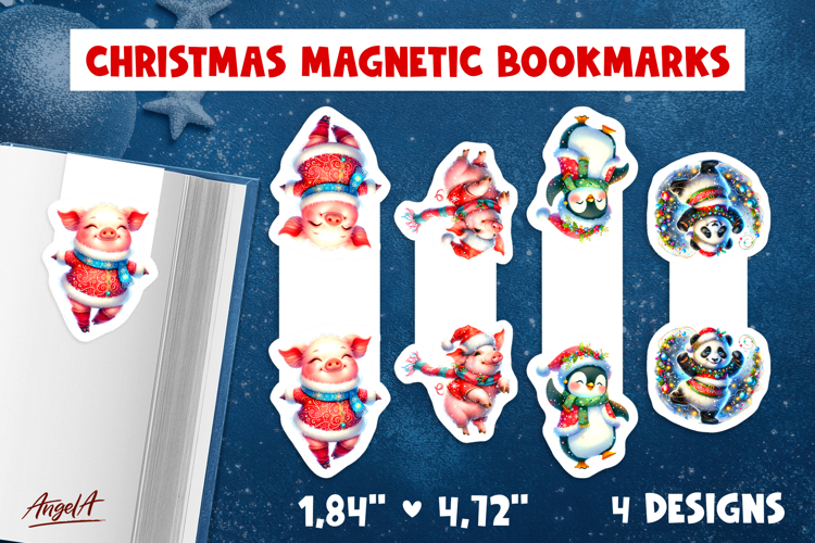 Christmas magnetic bookmarks Funny dancing panda, penguin