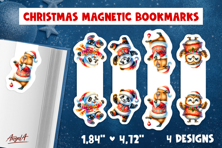 Christmas magnetic bookmarks Funny dancing panda, owl