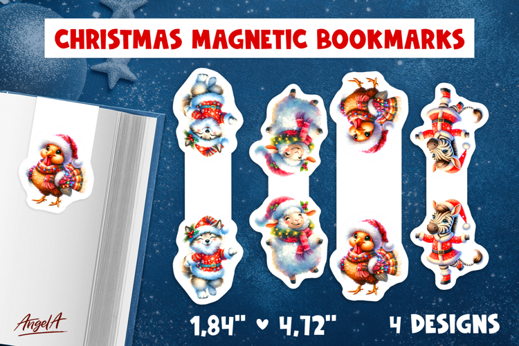 Christmas magnetic bookmarks Funny dancing sheep, turkey PNG
