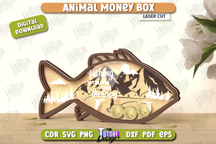 Money Box Laser Cut | Piggy Bank | Coin Box | Fish Shape