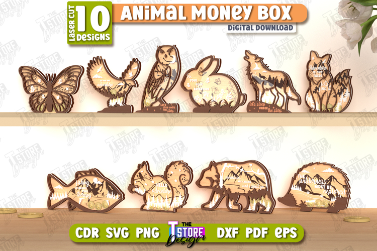 Animal Money Boxes Laser Cut Bundle, 3D Animal Piggy Bank