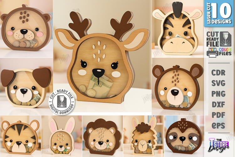 Animal Money Boxes Laser Cut Bundle|Piggy Bank|Coin Boxes
