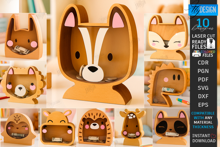 Personalized Piggy Bank Laser Cut Bundle|Animals Money Boxes