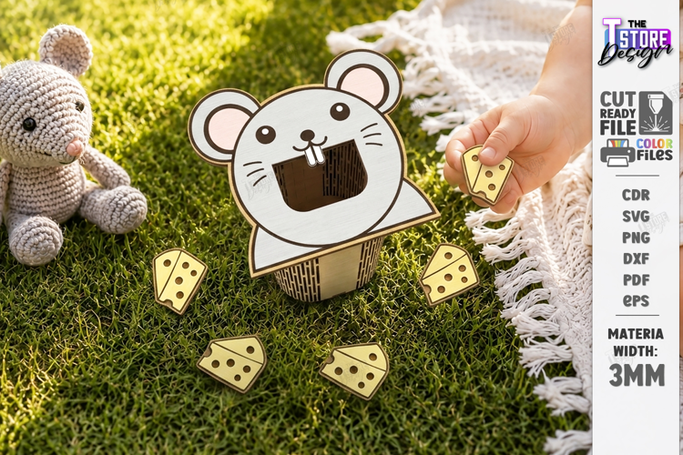 Wooden Animal Montessori Game Laser Cut | Mouse and Cheese