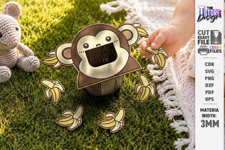 Wooden Animal Montessori Game Laser Cut | Monkey and Bananas example image 1