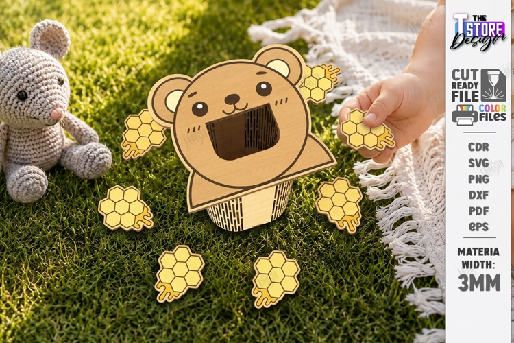 Wooden Animal Montessori Game Laser Cut | Bear and Honeycomb