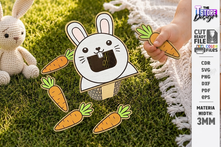 Wooden Animal Montessori Game Laser Cut | Bunny and Carrots