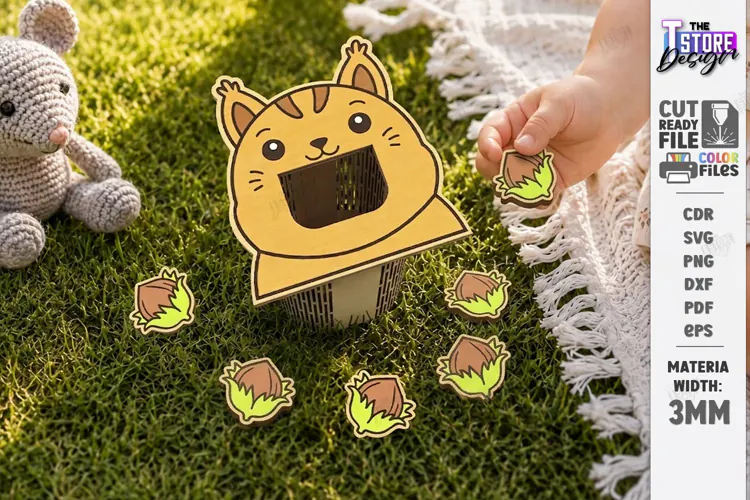 Wooden Animal Montessori Game Laser Cut | Squirrel and Nuts