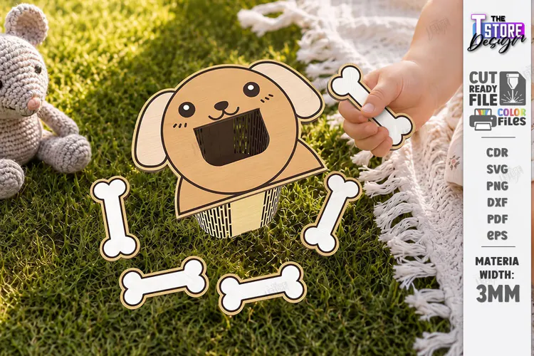 Wooden Animal Montessori Game Laser Cut | Dog and Bones
