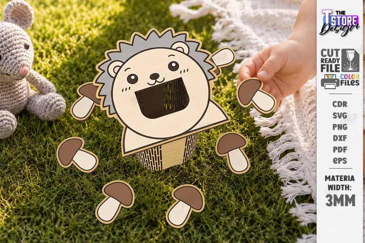 Animal Montessori Game Laser Cut | Hedgehog and Mushrooms