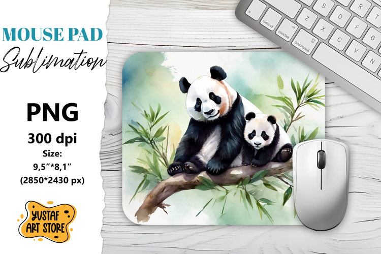 Animal Mouse Pad sublimation. Mom and baby panda