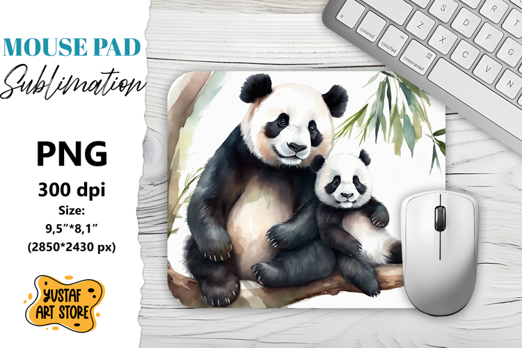 Animal Mouse Pad sublimation. Mom and baby panda