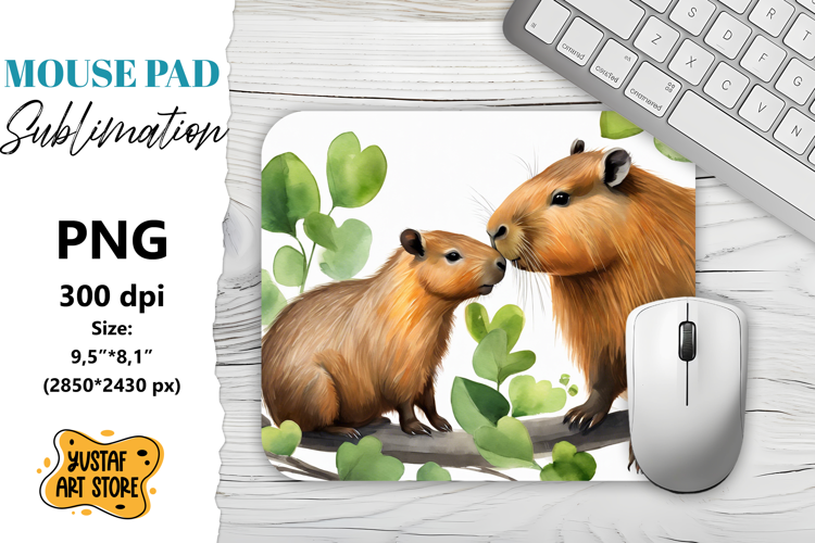 Animal Mouse Pad sublimation. Capybaras couple