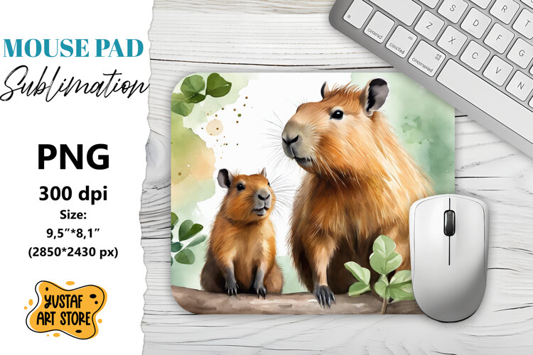 Animal Mouse Pad sublimation. Cute Capybaras couple example image 1