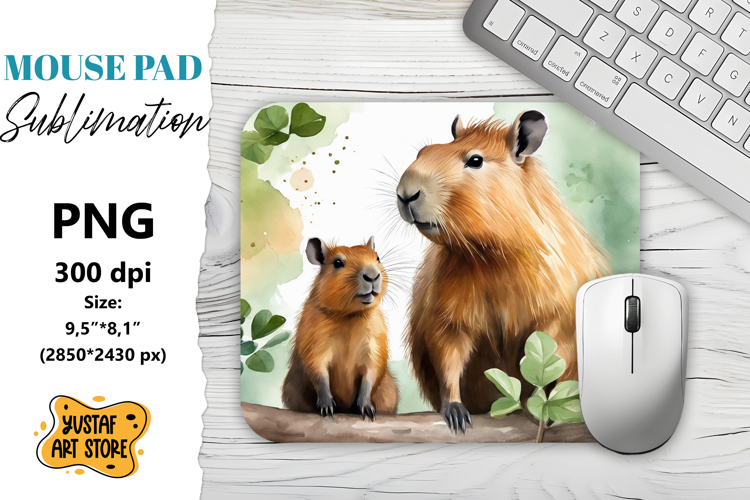 Animal Mouse Pad sublimation. Cute Capybaras couple