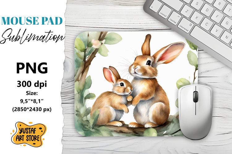 Animal Mouse Pad sublimation. Mom and Baby rabbit