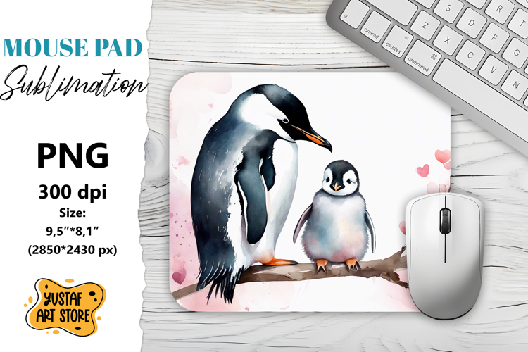 Animal Mouse Pad sublimation. Cute Penguin