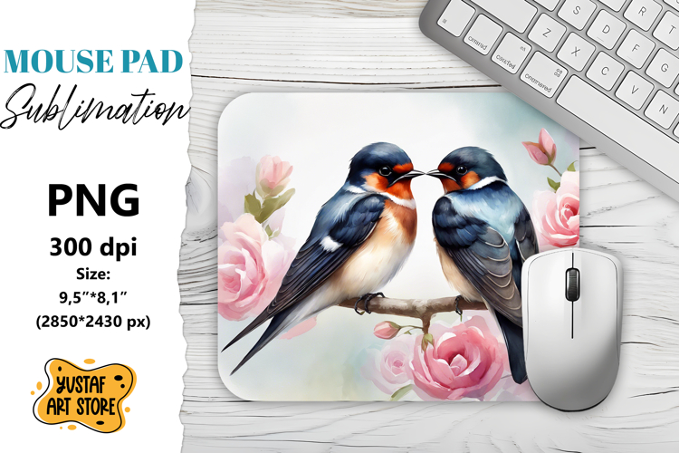 Animal Mouse Pad sublimation. Mom and Baby birds
