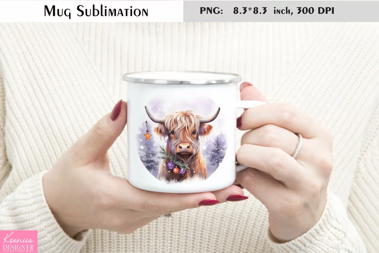 Christmas Highland Cow|Watercolor Animal Mug