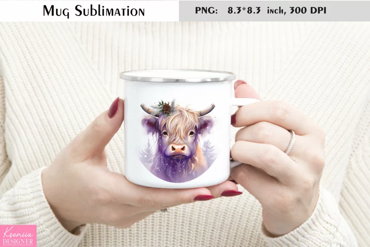 Christmas Highland Baby Cow|Watercolor Animal Mug