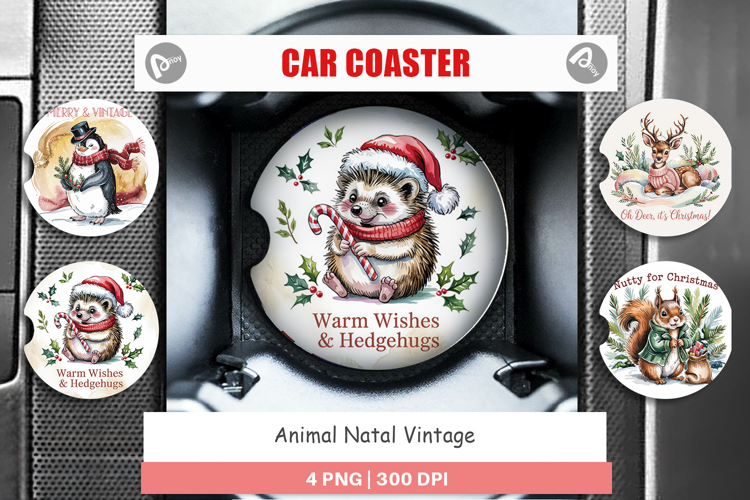 Car Coaster Vintage Christmas Animal