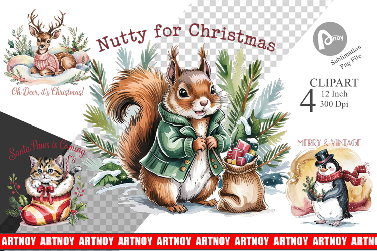 Vintage Christmas Animal Clipart