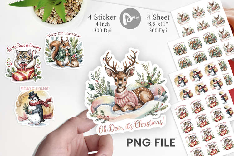 Vintage Christmas Animal Sticker