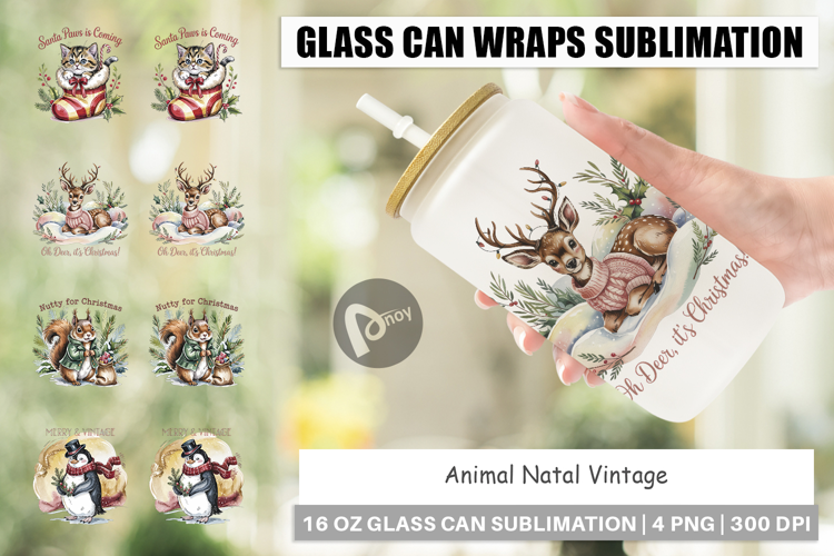 Glass Can Vintage Christmas Animal