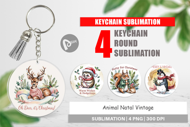 Keychain Vintage Christmas Animal