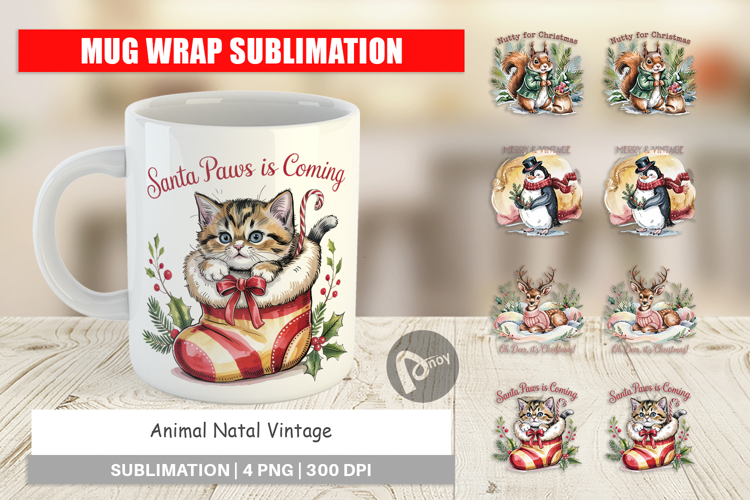 Mug Wrap Vintage Christmas Animal