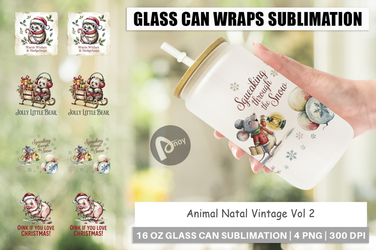 Glass Can Vintage Christmas Animal