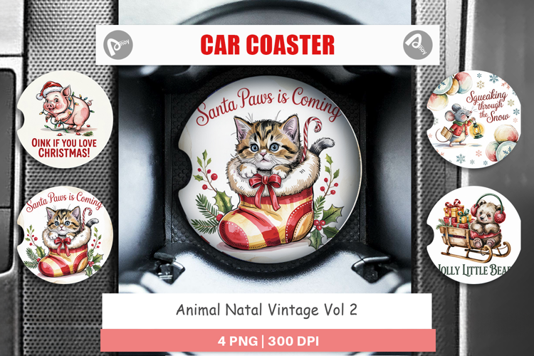 Car Coaster Vintage Christmas Animal