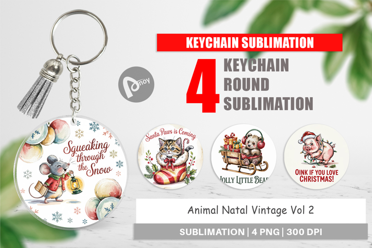 Keychain Vintage Christmas Animal