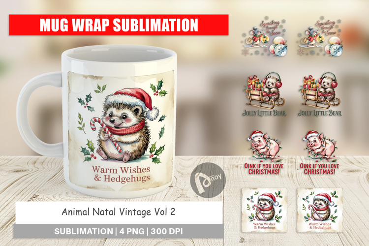 Mug Wrap Vintage Christmas Animal