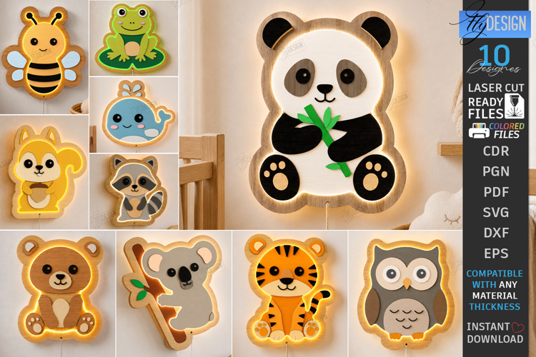 LED Night Light Laser Cut Bundle | 3D Layered Cute Animals