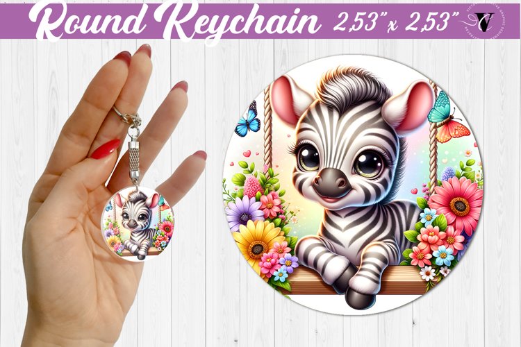 Round keychain | Cute Animals on swings example image 1