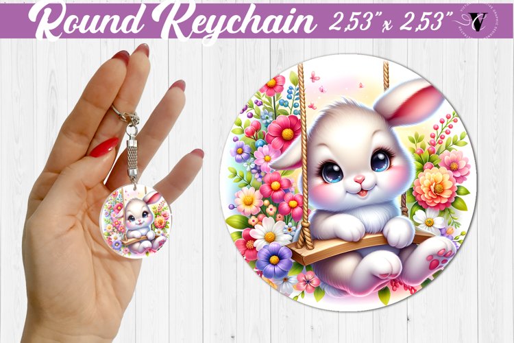 Round keychain | Cute Animals on swings example image 1