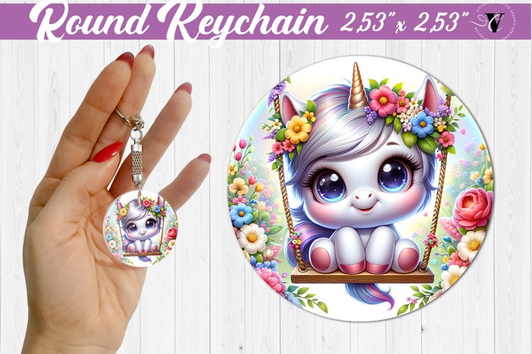 Round keychain | Cute Animals on swings example image 1