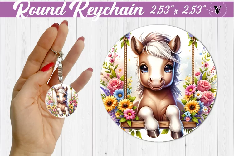 Round keychain | Cute Animals on swings