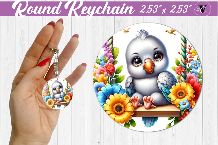 Round keychain | Cute Animals on swings example image 1